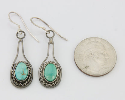 Navajo Dangle Earrings 925 Silver Natural Turquoise Native American Artist C.80s