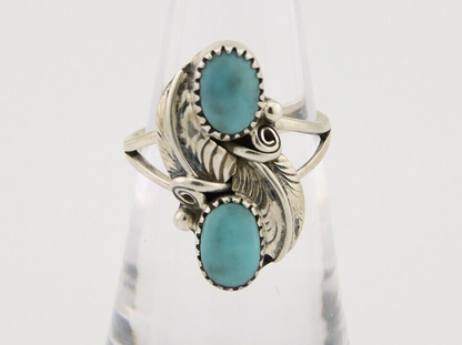 Navajo Ring 925 Silver Natural Slab Turquoise Artist Signed WR C.80's