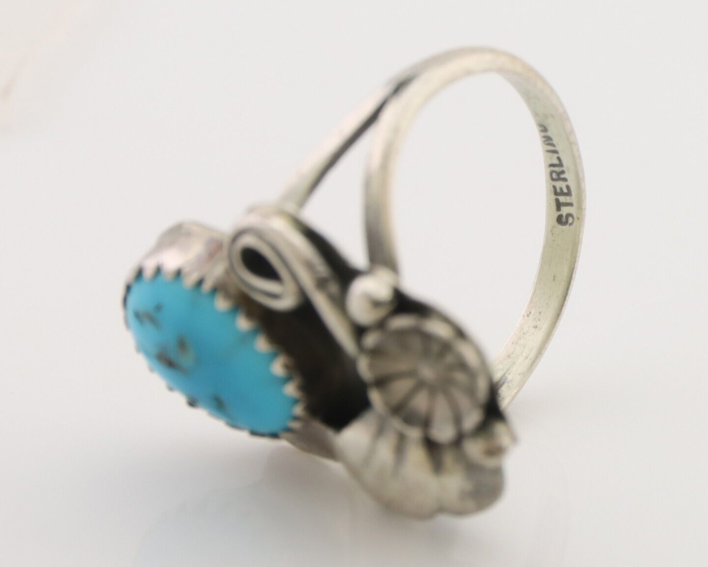 Navajo Ring 925 Silver Natural Turquoise Native American Artist C.80's