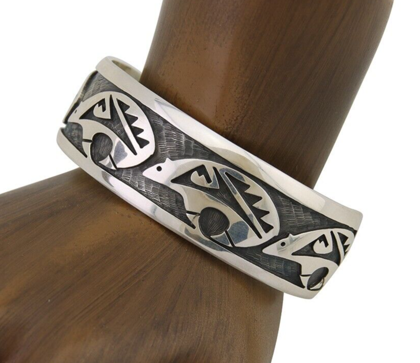 Hopi Spirit Bear Cuff Bracelet Signed Floyd Namingha 925 Sterling Silver