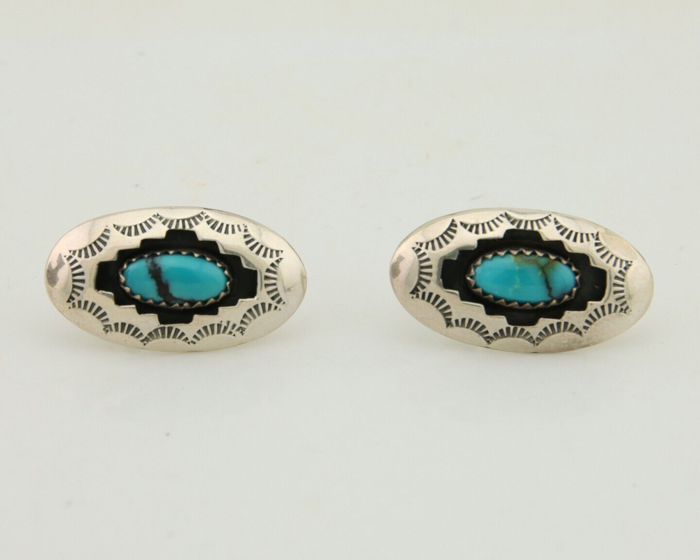 Navajo Dangle Earrings 925 Silver Natural Blue Turquoise Artist Signed P C.80's