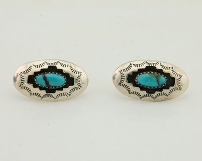 Navajo Dangle Earrings 925 Silver Natural Blue Turquoise Artist Signed P C.80's