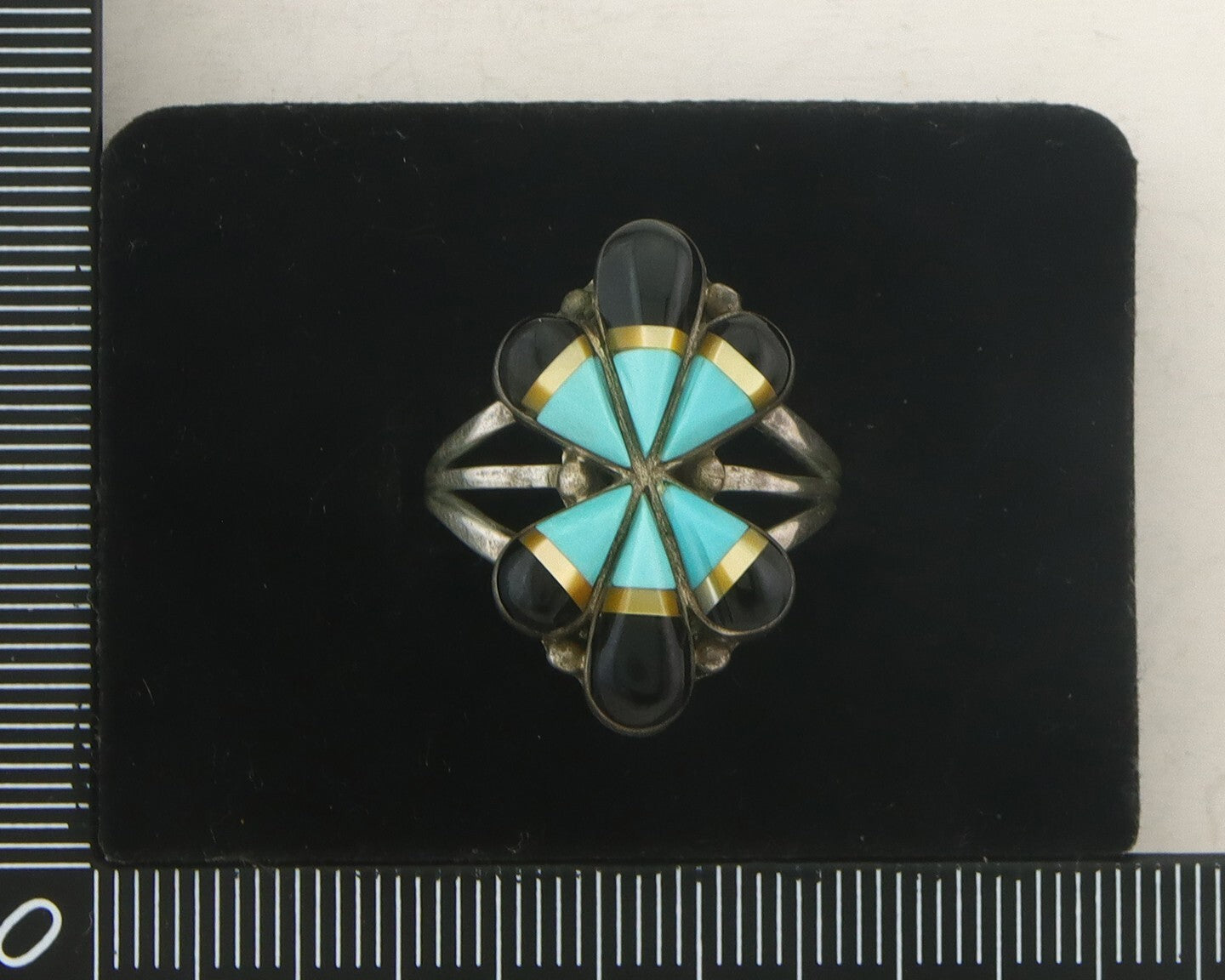 Vintage Navajo Ring 925 Sterling Gemstone Signed A Sunburst Size 8.25