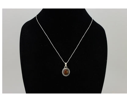 Navajo Handmade Necklace 925 Silver Fire Opal Artist Signed Sunburst C.80's