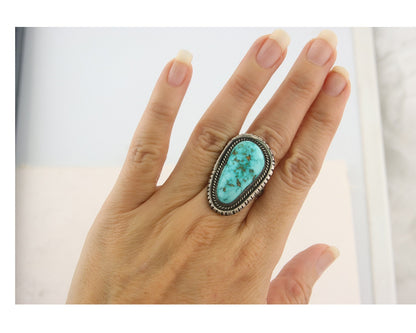 Vintage Navajo Ring 925 Sterling Blue Gem Turquoise Artist Tom Willeto Size 6.5
