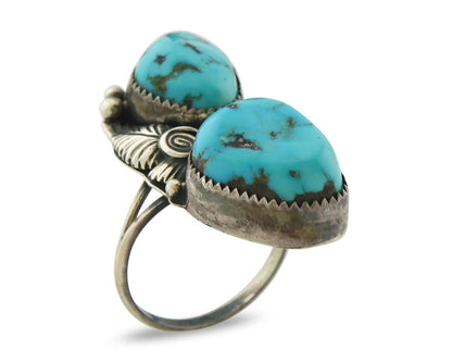 Vintage Navajo Ring 925 Sterling Silver Turquoise Signed Tom Willeto Size 8.75