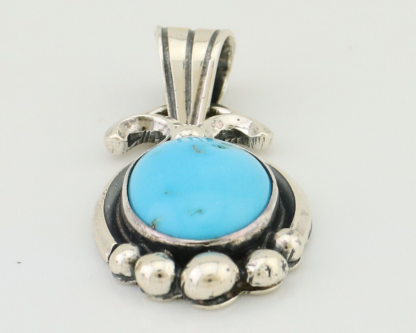 Navajo Pendant 925 Silver Natural Turquoise Artist Signed RB C.80's