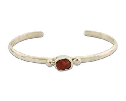 Navajo Bracelet .925 Silver Natural Red Coral Cuff Native American Artist C.80's