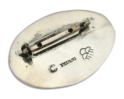 Navajo Pin 925 Silver Natural Mined Turquoise Artist Signed C Montoya C.80's