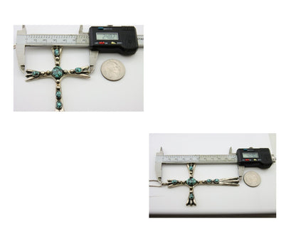 Navajo Sand Cast Cross Pendant 925 Silver Turquoise Signed FJ Begay C.80's