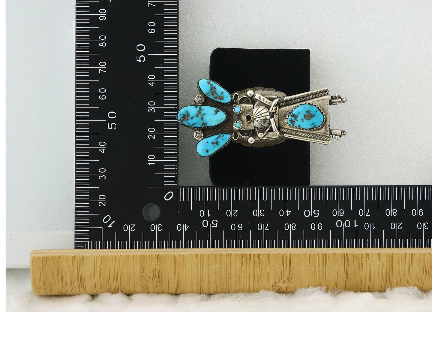 Vintage Navajo Ring Sterling Silver Turquoise Handmade Signed MO Size 10.5