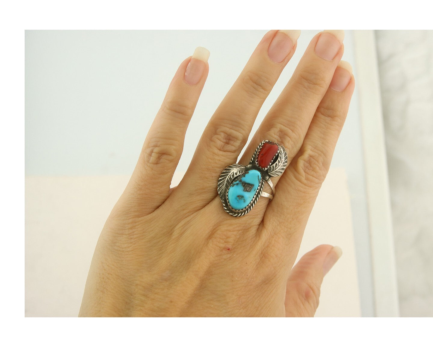 Vintage Navajo Ring 925 Sterling Natural Gemstones Signed Pauline Begay Size 7.0