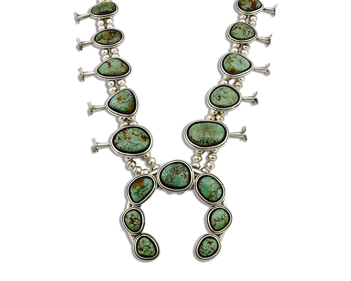 Navajo Squash Necklace .925 Silver Mine #8 Turquoise Signed Gomez C.80's