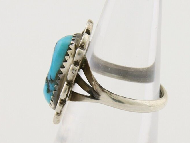 Navajo Ring 925 Silver Natural Blue Turquoise Native American Artist C.80's