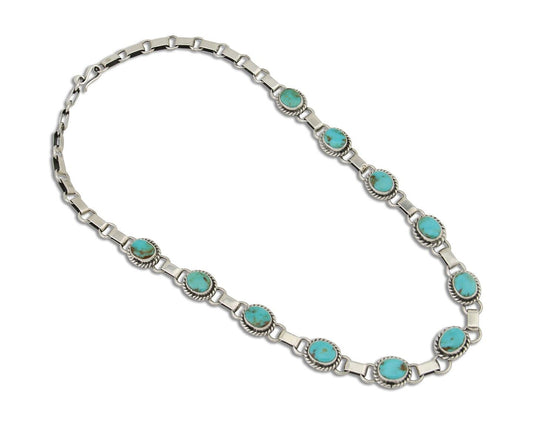 Navajo Turquoise Necklace 925 Silver Natural Blue Native American Artist C.80's