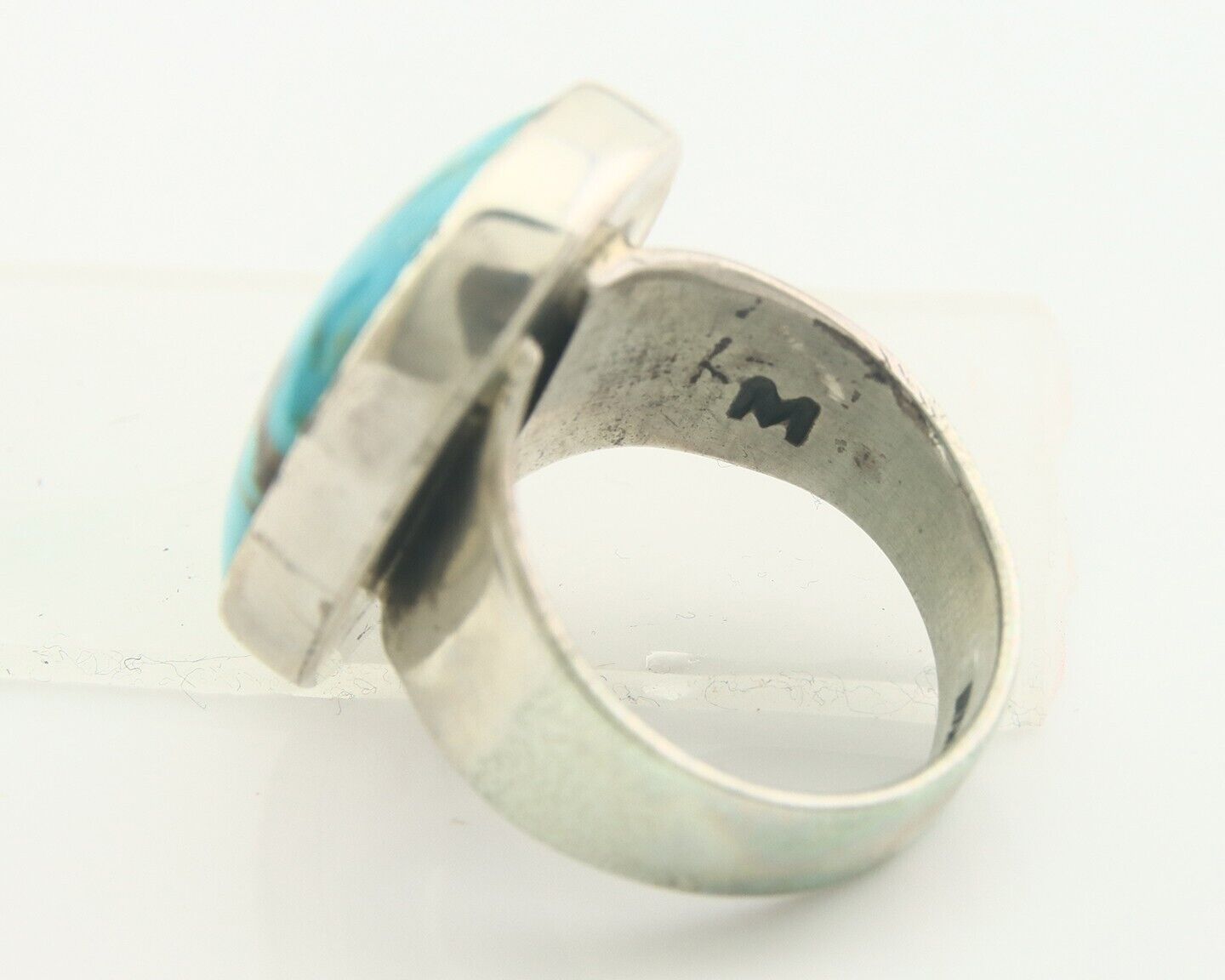 Navajo Ring 925 Sterling Turquoise Handmade Signed M Montoya C.80's Size 10.25