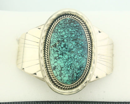 Navajo Bracelet 925 Silver Inlaid Turquoise Cuff Artist Signed FG C80s