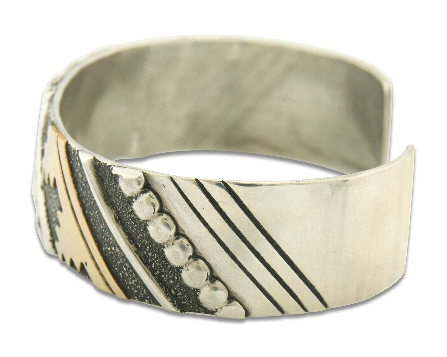 Navajo Bracelet Gold & 925 Silver Handmade 16 mm Wide Signed Thomas Singer C80s