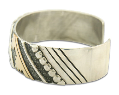 Navajo Bracelet Gold & 925 Silver Handmade 16 mm Wide Signed Thomas Singer C80s