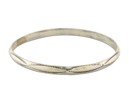 Navajo Bangle Bracelet 925 Silver Hand Stamped Triangle Native Artist C.80's