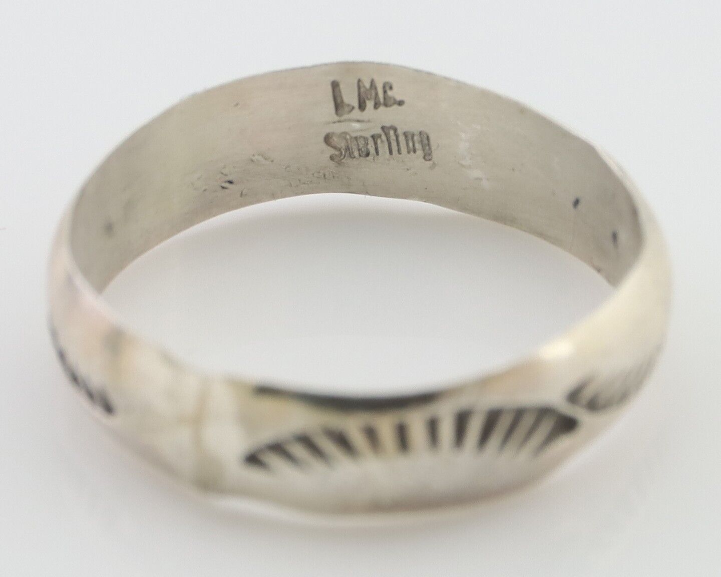 Navajo Hand Stamped Band 925 Silver 5.0 mm Signed Larry Chavez Size 6.75 C.80's
