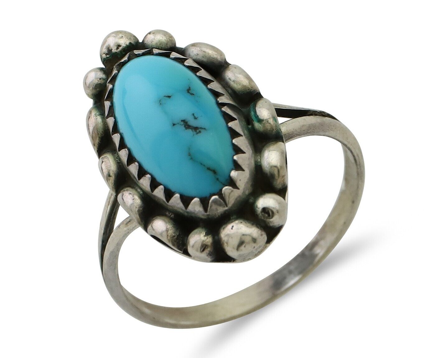 Navajo Ring 925 Silver Sleeping Beauty Turquoise Artist Signed SC C.80's