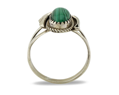 Navajo Ring 925 Silver Natural Mined Malachite Artist Signed Justin Morris C.80s