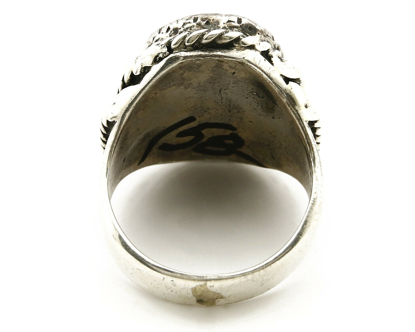 Navajo Ring .925 SOLID Silver Kingman Turquoise Signed Artist Ti Circa 1980's