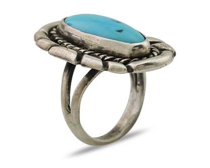 Navajo Ring 925 Silver Natural Turquoise Signed Montoya Size 6.0 C.80's