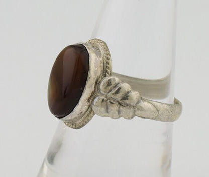 Navajo Handmade Ring 925 Silver Natural Fire Opal Native Artist Size 8.25 C.80's