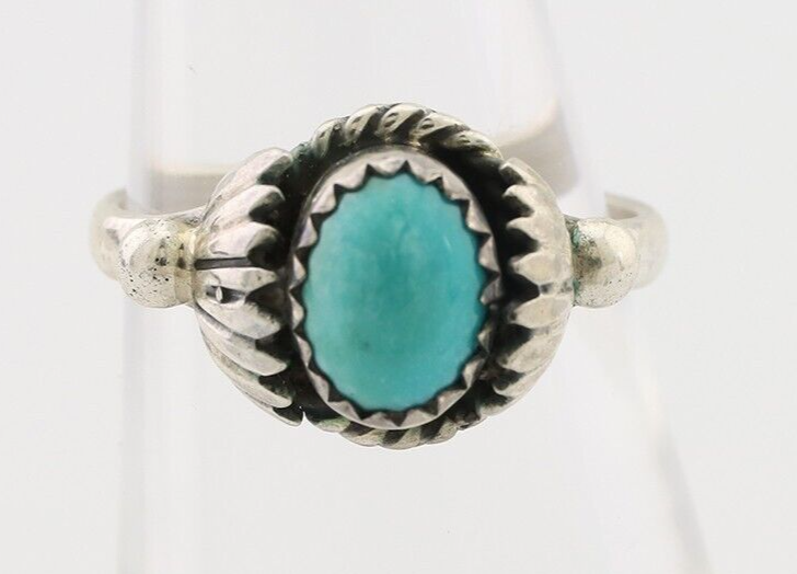 Navajo Ring 925 Silver Kingman Turquoise Native American Artist Made In 1985