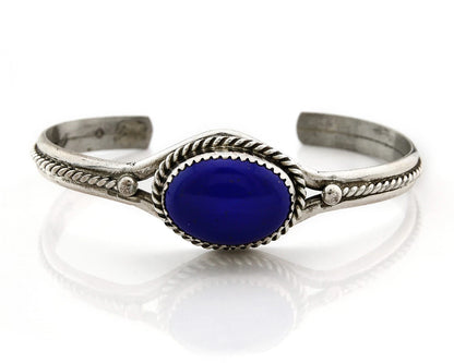 Navajo Cuff Bracelet Sterling Silver Lapis Vintage Signed Yazzie C.80's