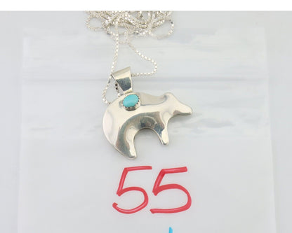 Navajo Spirit Bear Necklace Pendant 925 Sterling Silver Signed C C.80's