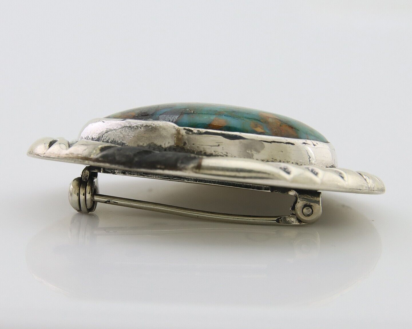 Navajo Pin 925 Silver Natural Mined Turquoise Artist Signed C Montoya C.80's