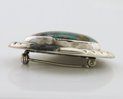 Navajo Pin 925 Silver Natural Mined Turquoise Artist Signed C Montoya C.80's