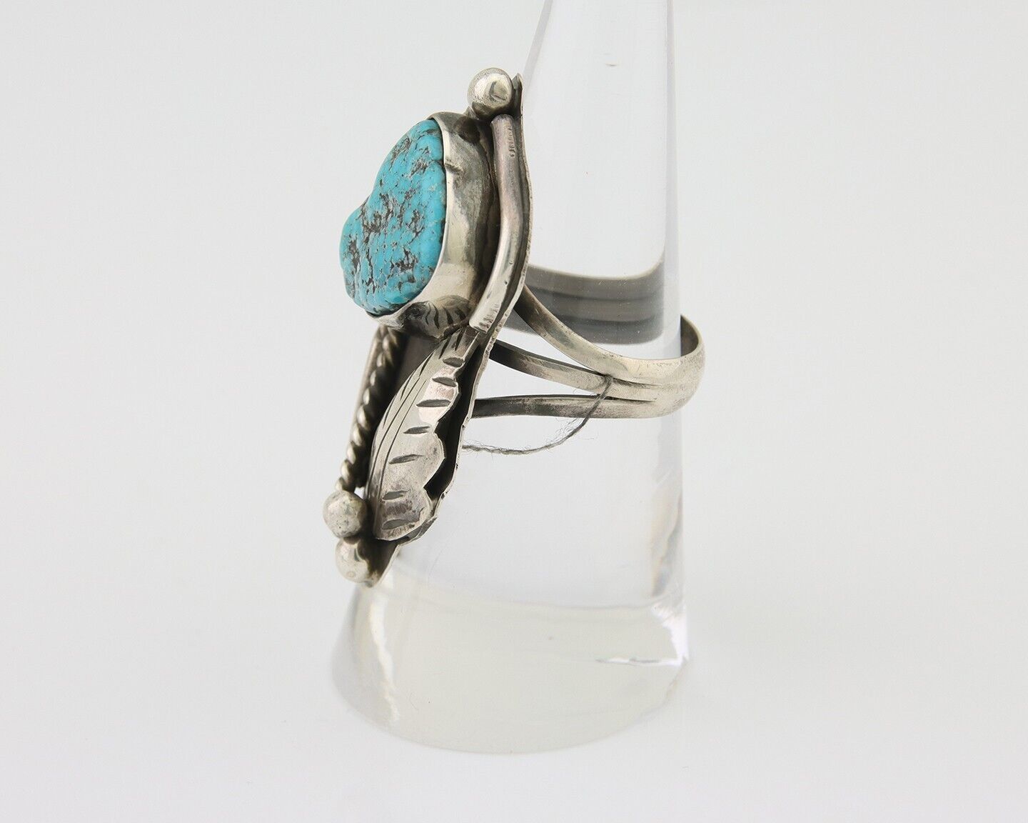 Navajo Ring 925 Silver Natural Blue Turquoise Signed David Garcia C.80's