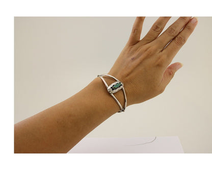 Navajo Hand Stamped Cuff Bracelet Turquoise 925 Silver Artist Signed IJC C.80's