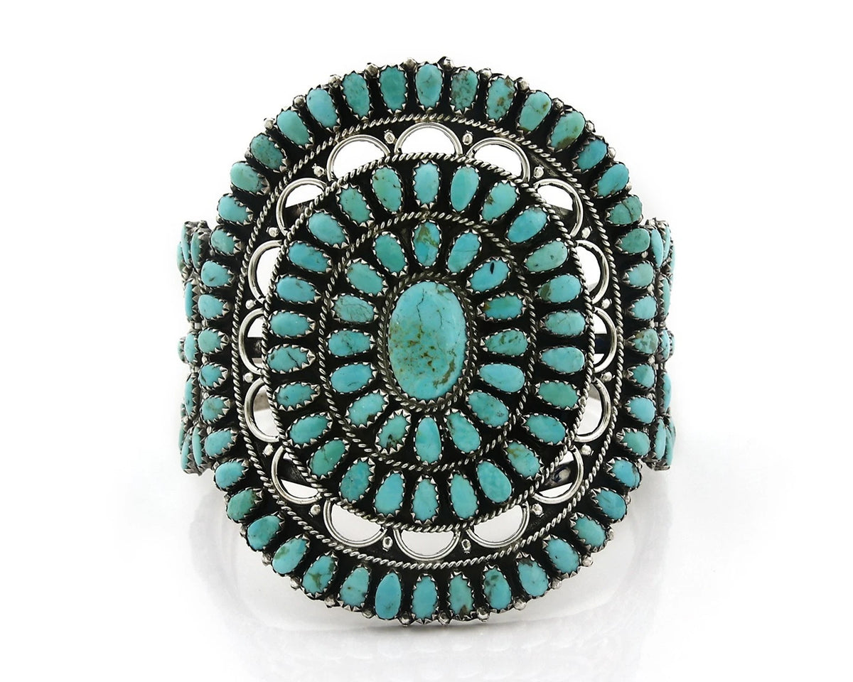 Navajo Cuff Bracelet Sterling Silver Kingman Vintage Turquoise Signed LMB C.80's