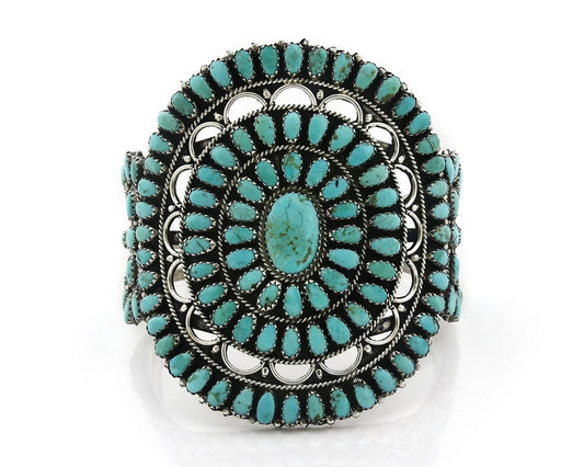 Navajo Cuff Bracelet Sterling Silver Kingman Vintage Turquoise Signed LMB C.80's