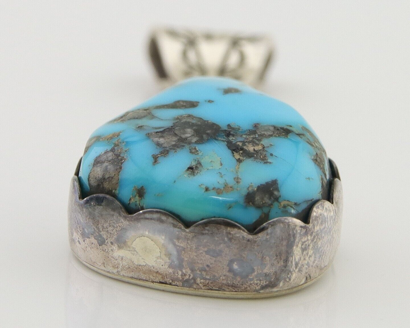 Navajo Sleeping Beauty Turquoise Pendant 925 Silver Signed Tony Guerro C.80's