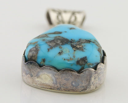 Navajo Sleeping Beauty Turquoise Pendant 925 Silver Signed Tony Guerro C.80's