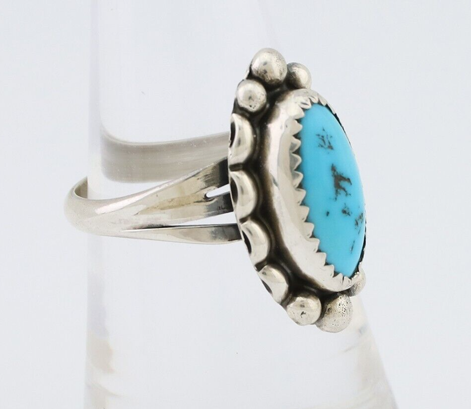 Navajo Ring 925 Silver Sleeping Beauty Turquoise Artist Signed SC C.80's