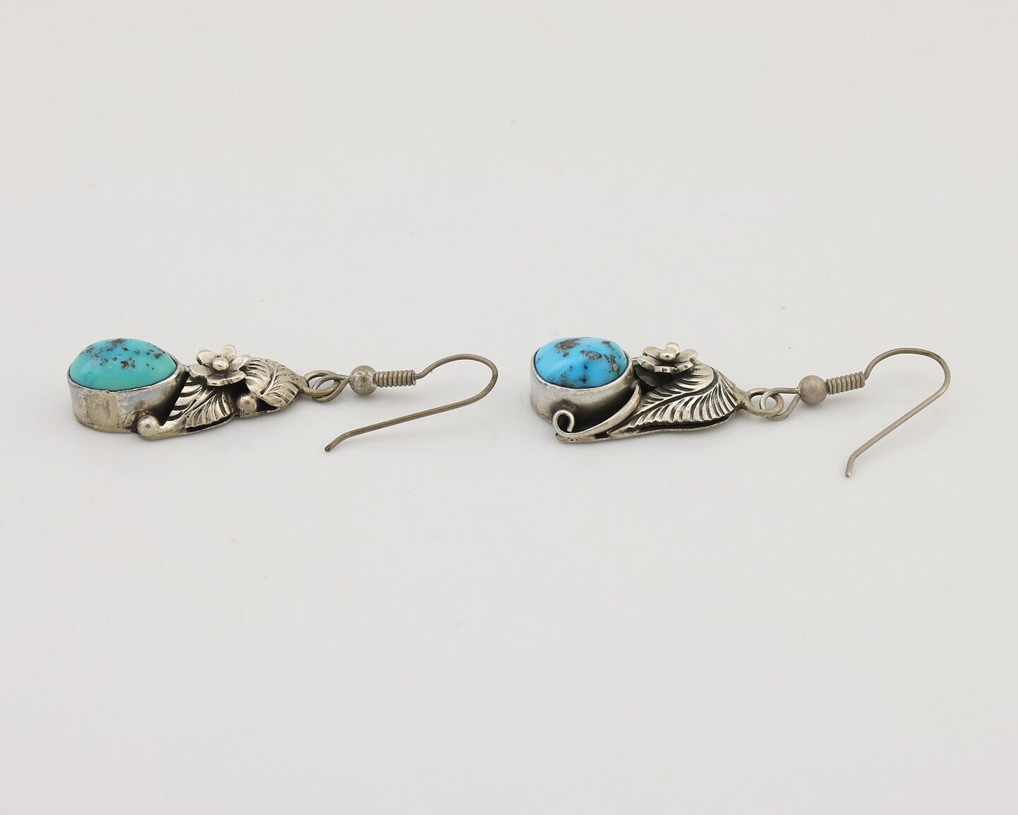 Navajo Handmade Earrings 925 Silver Natural Turquoise Native Artist C.80's