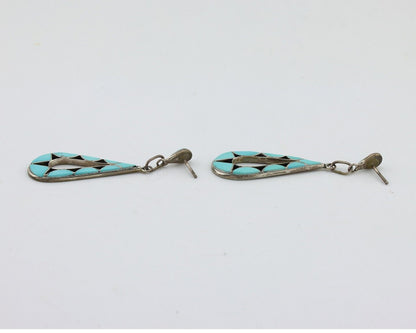 Navajo Handmade Earrings 925 Silver Blue Turquoise Native Artist C.80s