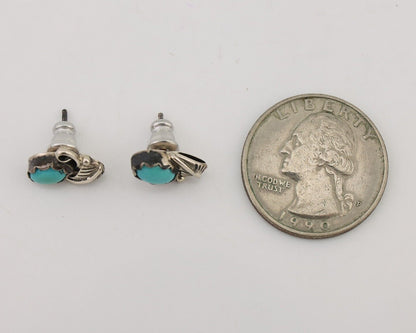 Navajo Handmade Earrings 925 Silver Natural Turquoise Native Artist C.80's