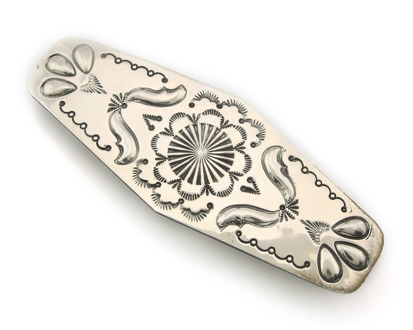 Vintage Navajo Barrette 925 Sterling Silver Hand Stamped Signed Jim Bitsui