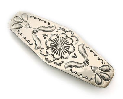 Vintage Navajo Barrette 925 Sterling Silver Hand Stamped Signed Jim Bitsui