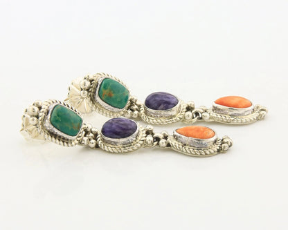 Navajo Dangle Earrings Sterling Silver Natural Gemstone Native Signed S