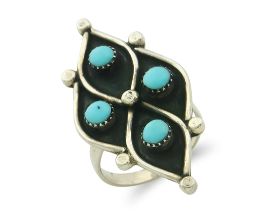 Vintage Zuni Ring 925 Sterling Authentic Natural Turquoise Native Artist Sz 6.75