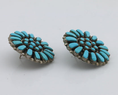 Zuni Earrings 925 Silver Sleeping Beauty Turquoise Artist Signed C.80's